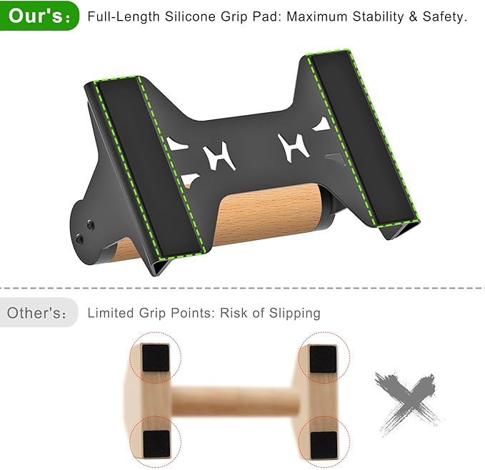 SELEWARE Wood Push Up Bars, Heavy-Duty Steel Pushup Stands, Floor Workouts Push Up Handles, Non-Slip Lion Design Base Parallettes Bars for Calisthenics, Handstand & Strength Training, Supports 600lbs