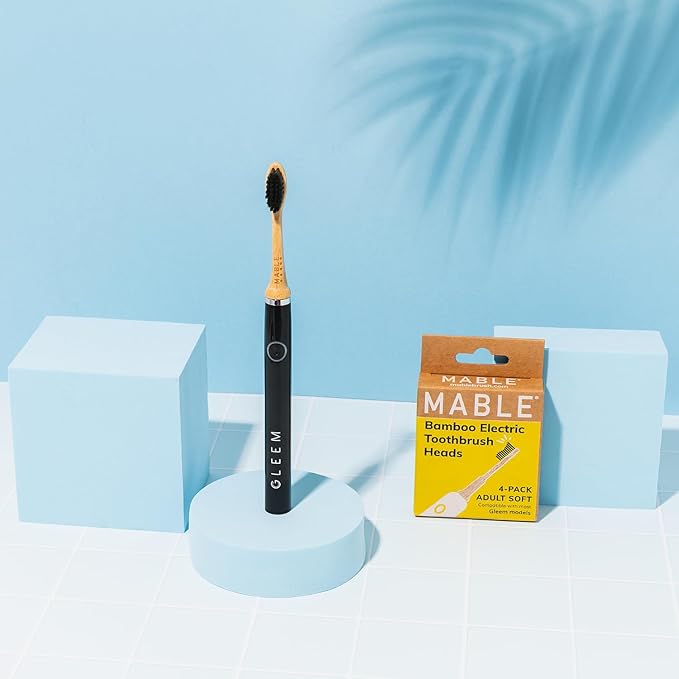 Bamboo Electric Toothbrush Heads | Compatible with Gleem Electric Toothbrush | 4 Brush Heads with Soft Bristles | Plant-Based Adult Size Replacement Heads