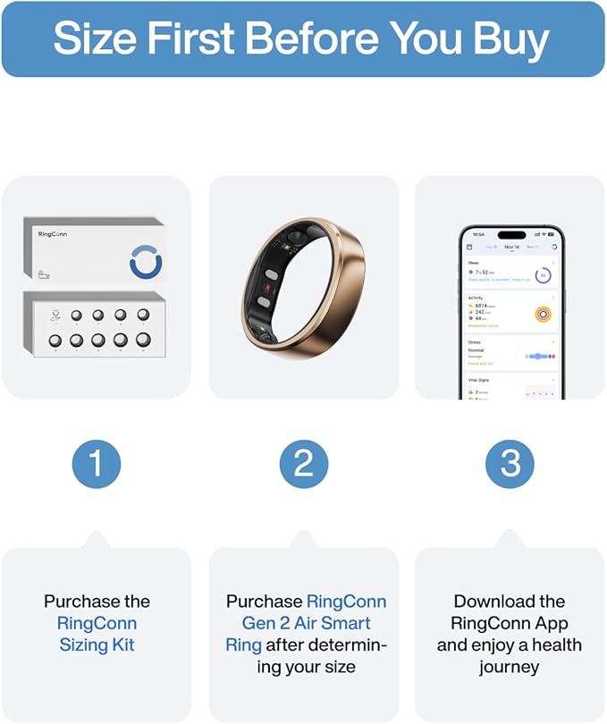 RingConn Gen 2 Air, Ultra-Thin AI Smart Ring, 10-Day Battery Life, Fitness/Sleep/Stress/HR Tracker for Women&Men, No App Fee for Standard Features, iOS & Android Compatible (Size 9, Dune Gold)