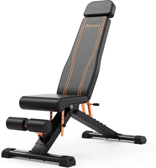 1000LBS Adjustable Weight Bench - Bonvork Foldable Workout Bench Press with 36" Extended Backrest for Home Gym Strength Training,Folding Flat Incline Bench with 80x40MM Steel for Full Body Exercise