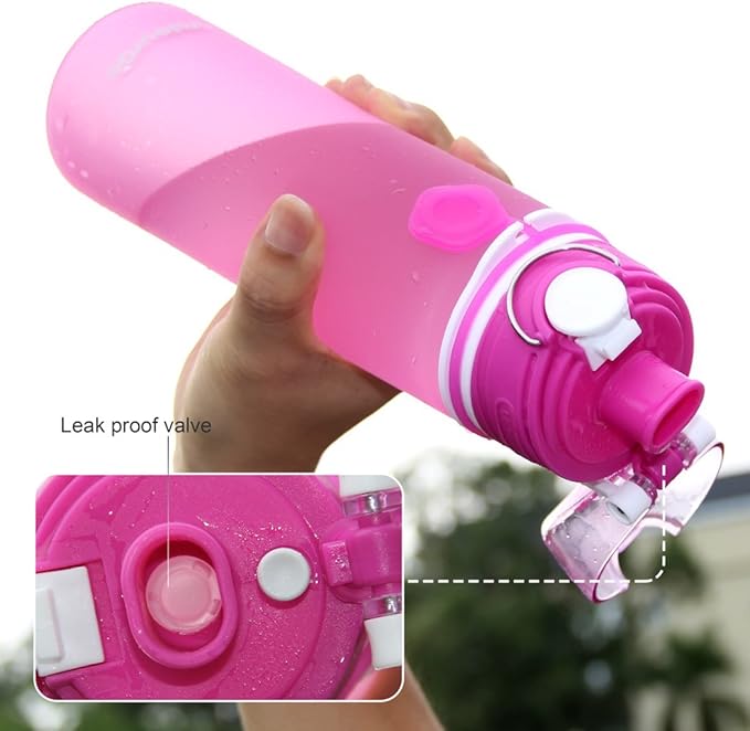 Valourgo Collapsible Water Bottle, Silicone Foldable with Leak Proof Valve BPA Free, Aqua Blue, 21 oz