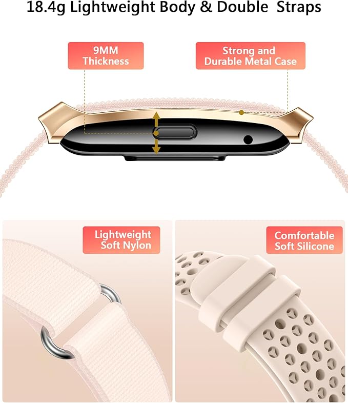 Smart Bracelet for Women, Wearable Health Activity Fitness Trackers, 24/7 Continuous Heart Rate/Blood Pressure/HRV/Stress Monitor, 24H Sleep Tracker, 170+ Sports Modes Smart Band with Free APP 2 Bands