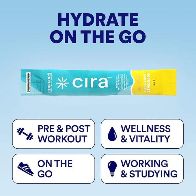 Cira Hydration Stick Packs x Alicia McCarvell Electrolyte Powder & Drink Mix for On-The-Go Dehydration Relief & Recovery - Self Love Lemonade, 20 Servings
