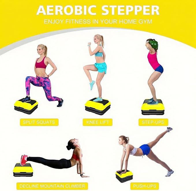 16" x 16" Adjustable Workout Aerobic Exercise Step Platformwith Adjustable Risers, Non-Slip Rubber Surface for Home Gym Cardio Training