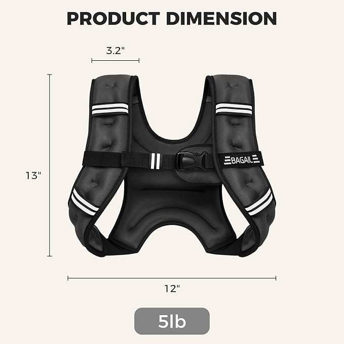 BAGAIL Weighted Vest, 5lbs/8lbs/10lbs/12lbs/15lbs/20lbs/25lbs/30lbs Weight Vest with Detachable Phone Pouch, Rucking Vest for Women, Men, Walking, Weight Loss, Training, Running