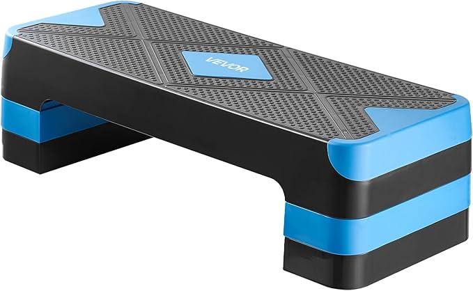 VEVOR Aerobic Exercise Step Platform, 28-Inch Workout Aerobic Stepper, Height Adjustable Fitness Training Step Deck Trainer with 4 Risers, Non-Slip Surface Bench for Home Gym Cardio Strength