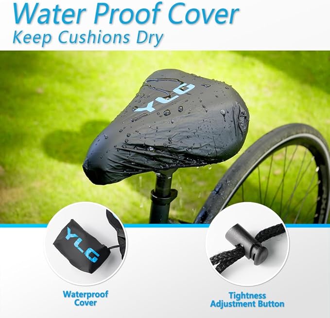 YLG Bike Seat Cover, Memory Foam & Gel Bike Seat Cushion Cover for Men Women, Comfortable Bicycle Seat Cover for Peloton/Fixed/Cruiser/Indoor/Outdoor Bike seat with Waterproof Cover