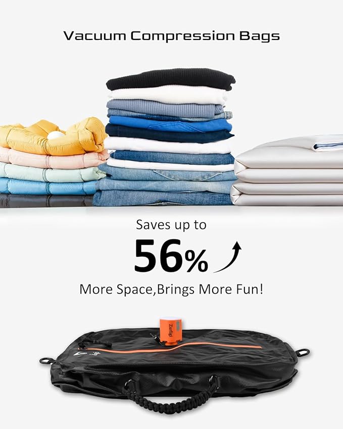 Zurligi Vacuum Compression Bags with Pump for Travel - Reusable, Portable Travel Pack Vacuum Bag Kit for Suitcases, Backpack