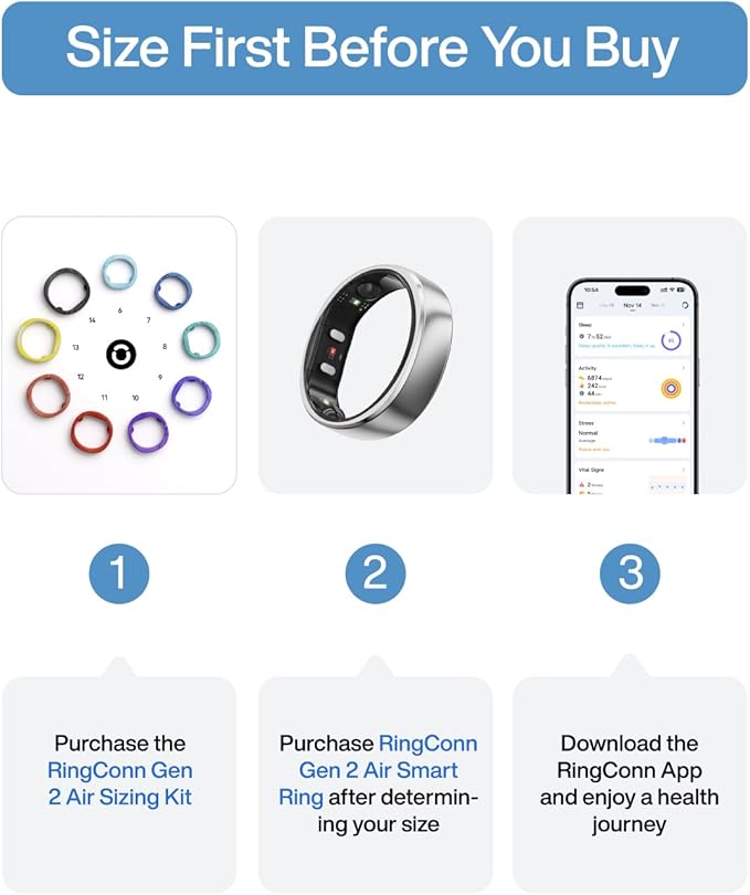 RingConn Gen 2 Air, Ultra-Thin AI Smart Ring, 10-Day Battery Life, Fitness/Sleep/Stress/HR Tracker for Women&Men, No App Fee for Standard Features, iOS & Android Compatible (Size 13, Dune Gold)