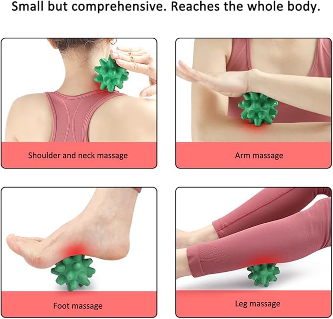 Massage Roll Balls, 2 Pack Spiky Massage Balls Deep Tissue Trigger Point and Myofascial Release for Plantar Fasciitis Relief, Muscle Recovery, 2.8 Inch Diameter (Red)