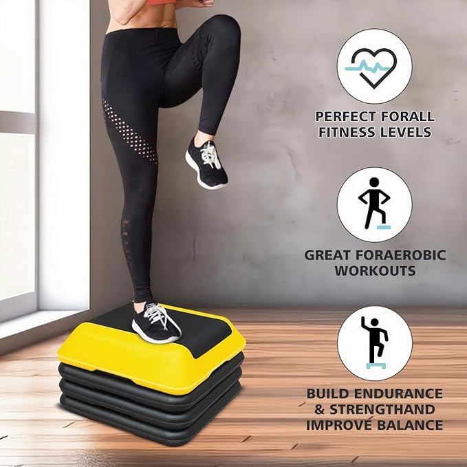 16" x 16" Adjustable Workout Aerobic Exercise Step Platformwith Adjustable Risers, Non-Slip Rubber Surface for Home Gym Cardio Training