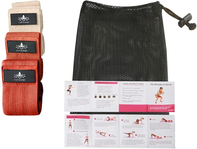 Hatha Yoga Large Resistance Band,14.5" x3.15",Fabric Exercise Loop Bands with Instruction Guide and Carry Bag, Set of 3.