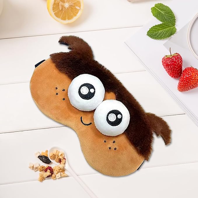 PERFECTSIGHT Sleep Eye Masks, Cute Plush Sleep Eye Cover Lightweight Adjustable Eyeshade Faux Fur Mask Cover for Women Men Kids Sleep Travel Nap, Big Eye Girl