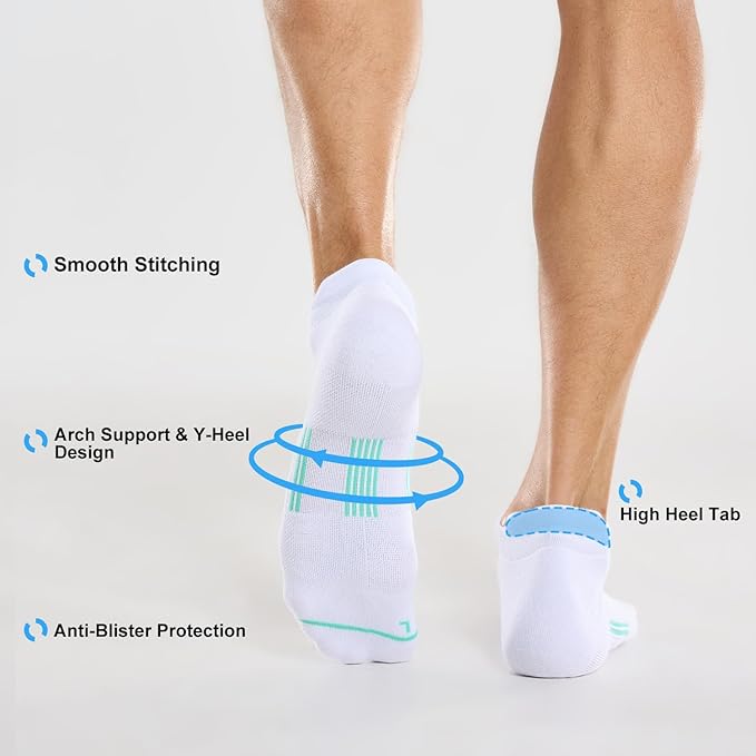 FITRELL Men's 6 Pack Ankle Running Socks Low Cut Cushioned Athletic Sports Socks 7-9/9-12/12-15