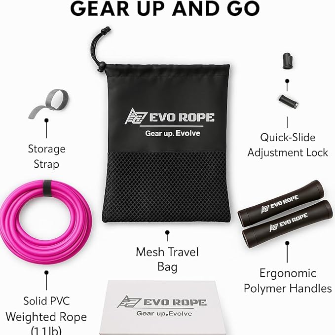 Evo Rope | 1.1LB Weighted Jump Rope for Women & Men β Adjustable 10mm Heavy PVC Skipping Rope for Fitness, Ideal for High-Intensity Training, MMA, Boxing, CrossFit, Weight-loss Workouts