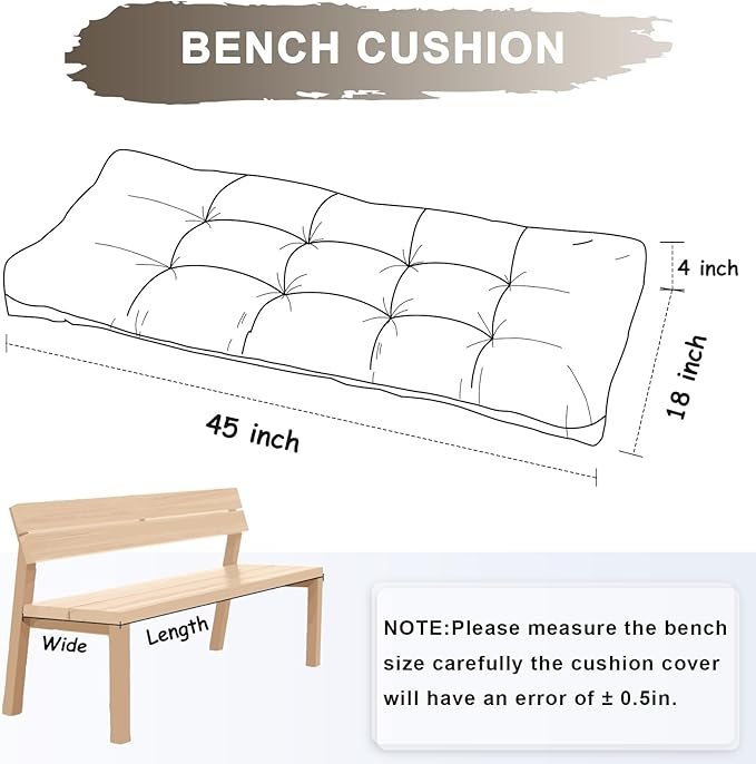 Bench Cushion 45 Inch - Chenille, High-Density Memory Foam, Non-Slip Bottom, Soft Durable Indoor Tufted Long Seat Cushion for Window Garden Furniture (Deep Brown, 45x18x4 Inch)