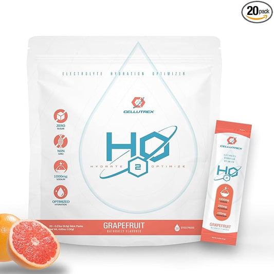 Cellutrex® H2O Electrolytes – Electrolyte Powder Drink Mix, Zero Sugar, Natural Salt Hydration Packets for Recovery and Wellness, Grapefruit, 20 Sticks