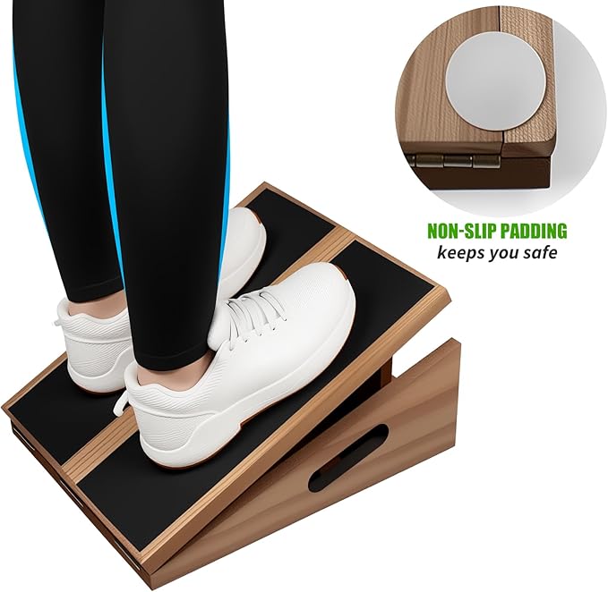 Calf Stretcher Slant Board for Squats, Portable Wooden Incline Board for Calf Stretching, Adjustable Balance Board for Physical Therapy, Ankle Stretcher & Exercise Slant Boards for Home Gym, Yoga, and Fitness