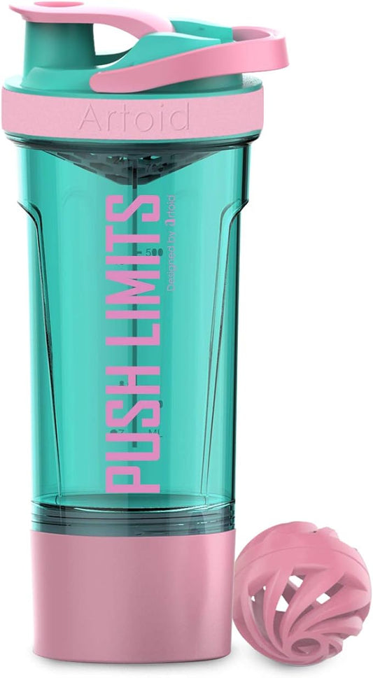 Artoid Mode Inspirational Fitness Workout Sports Protein Shaker Bottle 24-Ounce, Dual Mixing Technology with Shaker Balls & Mixing Grids Included, Twist and Lock Protein Box Storage Included