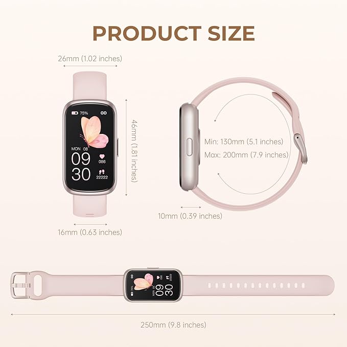 Health Fitness Tracker Smart Watch with 24/7 Heart Rate, Blood Oxygen, Sleep Tracker, Pedometer, 3 Colorful Bands & 3ATM Waterproof Activity Tracker with Step Calorie Counter, Bubble Pink