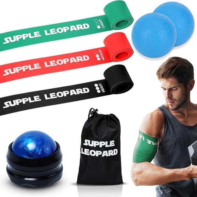 Muscle Floss Band and Massage Ball Set – Includes 3 Compression Bands, Massage Ball, and 2 Lacrosse Balls for Mobility, Recovery, and Soreness Relief – 3 Levels of Support