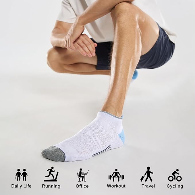 FITRELL Men's 6 Pack Ankle Running Socks Low Cut Cushioned Athletic Sports Socks 7-9/9-12/12-15