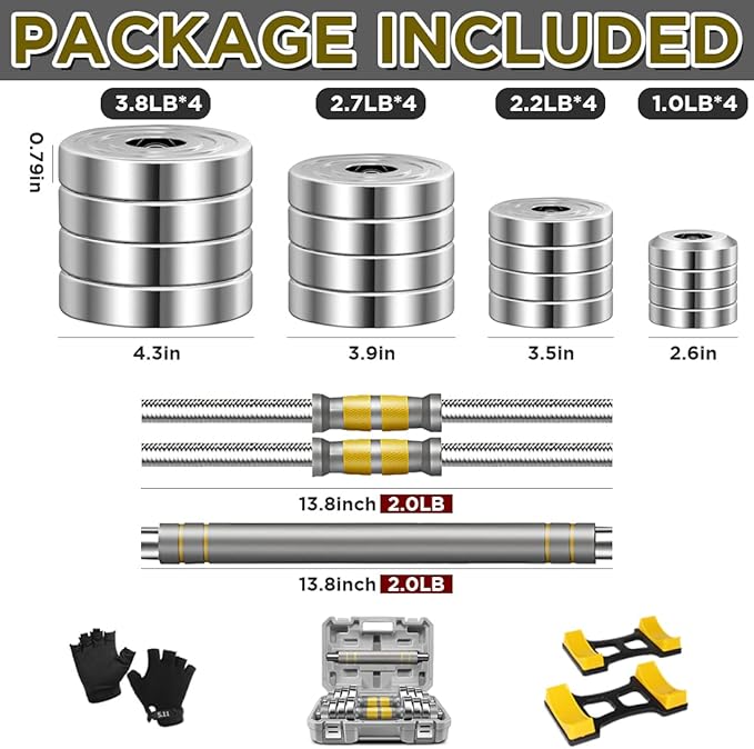 PHOEROS Adjustable Dumbbell Set - 44/66/88 LBS weights set, Dumbbell Barbell 3 in 1, Steel Dumbbells Pair with Connecting Rod for Adults Women Men Fitness Workout, Home Gym Exercise Training Equipment