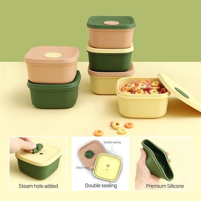 K Silicone Food Containers,10.1oz 300ml 3Pcs 1SET, BPA Free Premium Silicone with Steamhole Lid, Dishwasher,Microwave and Freezer Safe,Semi-persistent Use,Food Grade, FDA