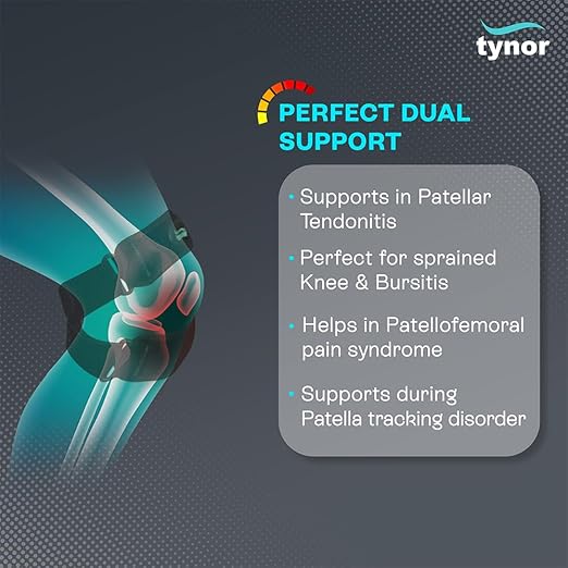 TYNOR Dual Patellar Tendon Support Strap,Knee Pain Relief Adjustable Neoprene Knee Strap Patella Stabilizer Band,Knee Brace for Tendonitis,Running,Hiking,Basketball Volleyball Tennis,One Size,1 Unit