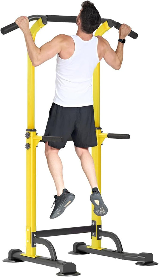 Adjustable Power Tower Pull Up Bar Dip Station, Free Standing Pull Up Rack Dip Station for Home Gym, 400LBS Capacity Height Heavy Duty Multi-Function Home Strength Training Fitness Workout Equipment