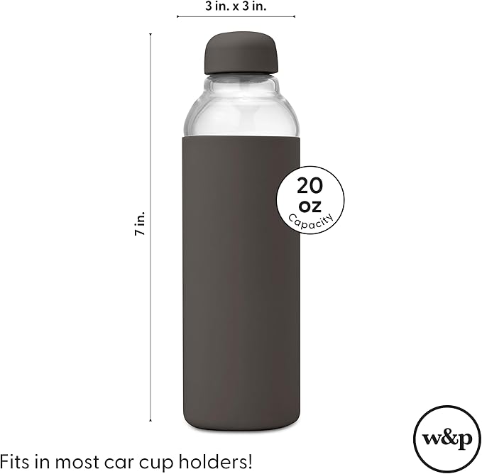W&P Porter Glass Water Bottle w/ Protective Silicone Sleeve | Terazzo Cream 20 Ounces | On-the-Go | Reusable Bottle for Coffee, Tea and Water | Portable