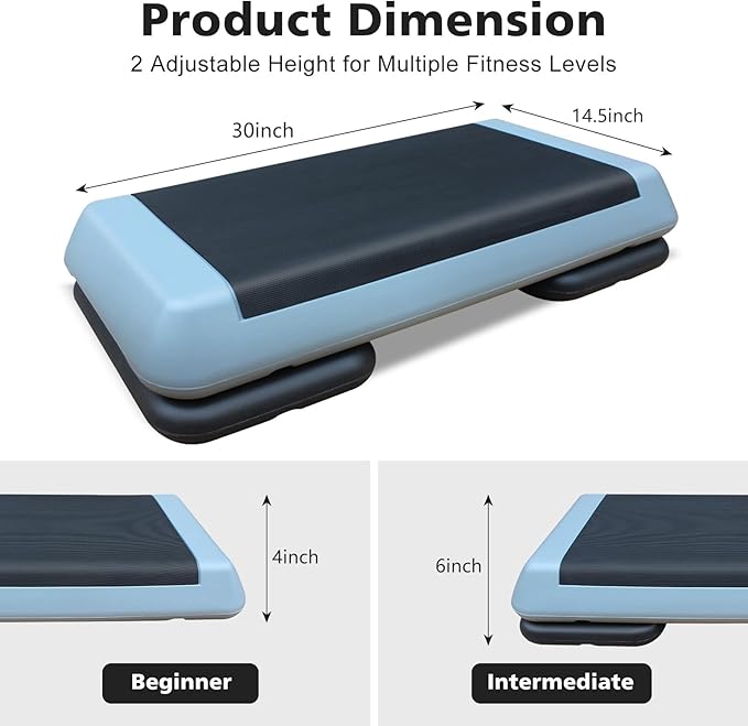 Exercise Aerobic Step Platform,Adjustable Height Fitness Stepper Stackable Risers, Aerobics Stepper Workout Stepper for Gym Home Cardio Strength & Training