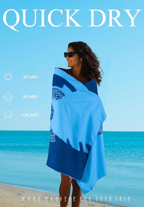 2 Pack Microfiber Lightweight Thin Beach Towel Sand Free Quick Dry Super Absorbent Large Towels for Swimming Pool Yoga Gym Travel Vacation Beach Accessories Essentials for Adults