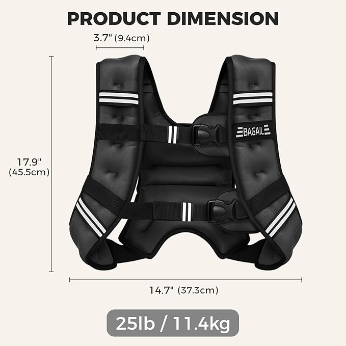 BAGAIL Weighted Vest, 5lbs/8lbs/10lbs/12lbs/15lbs/20lbs/25lbs/30lbs Weight Vest with Detachable Phone Pouch, Rucking Vest for Women, Men, Walking, Weight Loss, Training, Running
