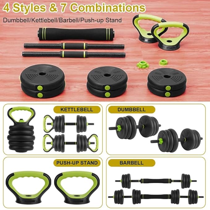 4-In-1 Adjustable Weights Dumbbell Set, Weight Set with Connector Used As Kettlebells, Barbell, Push Up Stand, Fitness Exercise Dumbbell, Free Weight Set for Home Gym