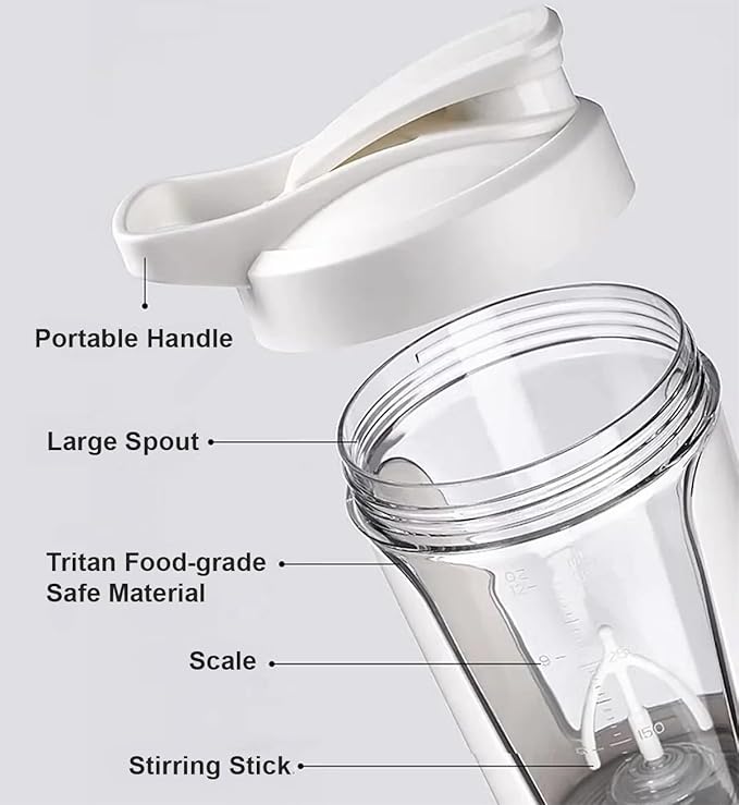 Electric Protein Shaker Bottle – 15oz USB Rechargeable Portable Mixer for Protein Shakes, Smoothies & Pre Workout, Tritan-Safe, BPA-Free, Gym Accessories, leak proof (White)