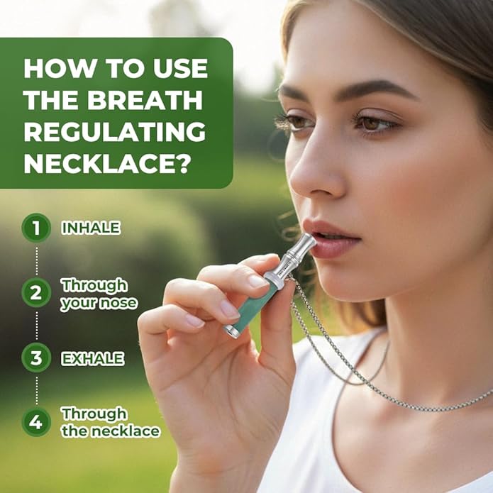 Breathe Free Necklace with Filter, Anxiety & Stress Relief Breath Tool for Meditation, Mindfulness and Relaxation,Natural Stone Breathing Necklace, Portable Wellness Gift for Adults