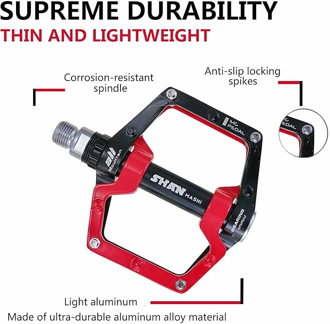 Bicycle Pedals-Aluminium Alloy Bicycle Pedals-Mountain Bike Pedals with Removable Non-Slip Studs 9/16