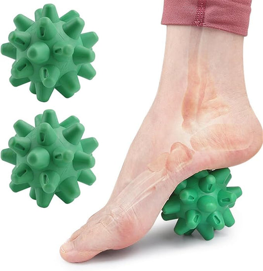 Massage Roll Balls, 2 Pack Spiky Massage Balls Deep Tissue Trigger Point and Myofascial Release for Plantar Fasciitis Relief, Muscle Recovery, 2.8 Inch Diameter (Green)