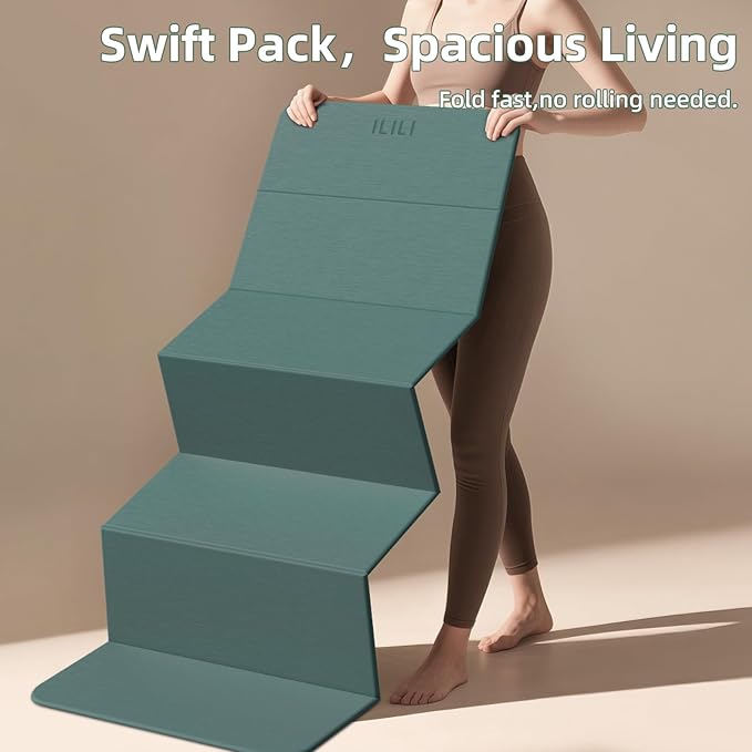 ILILI Foldable Yoga Mat, 10mm Thick, TPE Material, Extra Long 75"L x 26"W, Soft and Comfortable Folding Mat 0.4 Inches, Easy to Carry and Store, 190*66cm Portable Multi-Functional Use for Yoga, Home Exercise & Outdoor