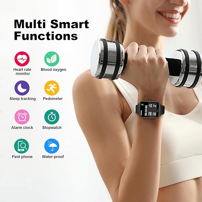 Smart Watch for Men Women SmartWatch 1.83" for iPhone Samsung Android Phone Compatible, Fitness Tracker Watch with Pedometer, Heart Rate/Sleep Monitor, Blood Oxygen, IP68 Waterproof