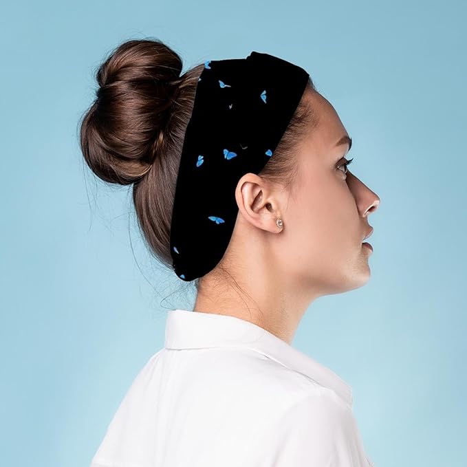 Butterfly on Black Background Headband for Women, Fashionable Sport Hairband, Elastic Wide Headbands Non Slip Workout Yoga Sport