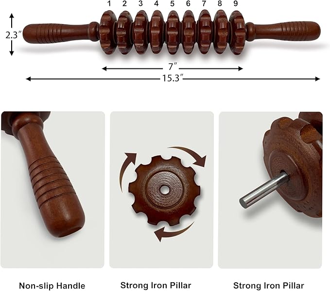 2Pcs Manual Massager Wooden Roller Trigger Point Massager Stick for Fascia, Cellulite, Muscle & Abdomen, Body Therapy Massager, Muscle Belly Relief Tool