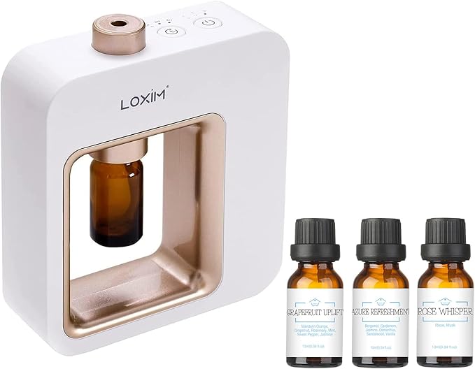 LOXIM Pride Aromatherapy Diffuser with Daytime Calm Collection Essential Oil Blends, Waterless Diffuser with Essential Oils, No Heat, Quiet, Battery Operated for Living Room Office Home Car (White)