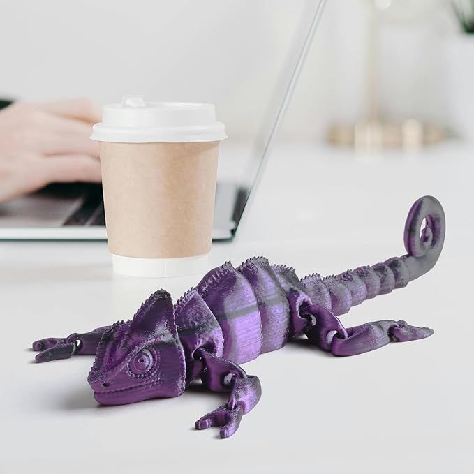 3D Printed Articulated Chameleon Fidget Toy - 12Inch PLA Flexible Lizard Figurine with Movable Joints, Stress Relief Desk Decor & Unique Gift for Reptile Lovers, Kids & Adults