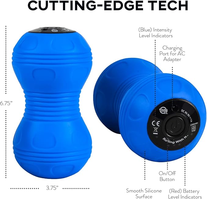 Vibrating Peanut Massage Ball - Deep Tissue Trigger Point Therapy, Myofascial Release - Handheld, Cordless - 4 Intensity Levels - Dual Lacrosse Ball Vibration Massager (Blue)