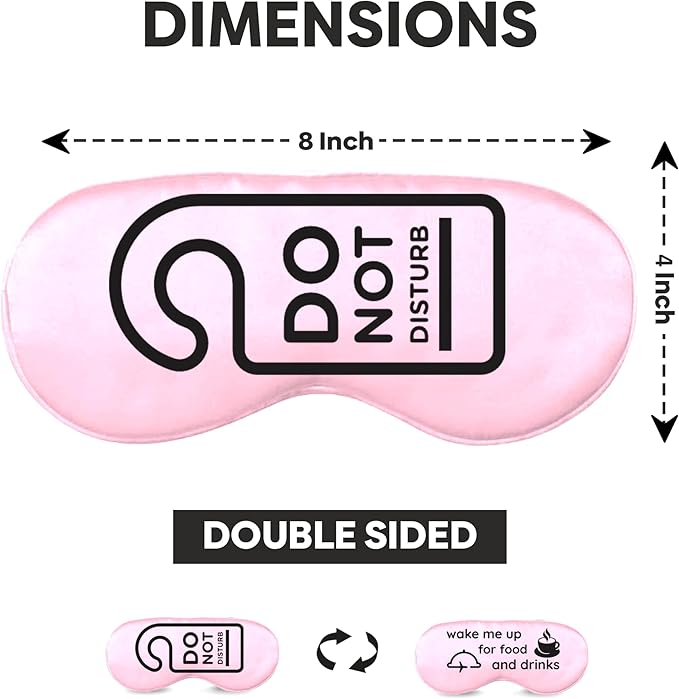 VITYA Pink Do Not Disturb/Wake Me Up Double-Sided Silk Sleep Mask for Women/Men | Sleep Mask Light Blocking | Soft Breathable Sleep Eye Mask for Traveling on Airplane | Eye Mask with Elastic Strap