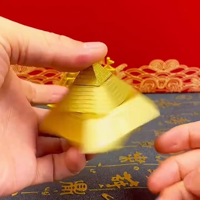 NBZOSENG® Rotating Pyramid Fidget Toy, Solid Brass Metal Desk Decor for Office & Home, Stress Relief & Anxiety Relief Gadget for Adults, Cool Focus Tool for ADHD Autism (Gold Luxury Executive Gift)