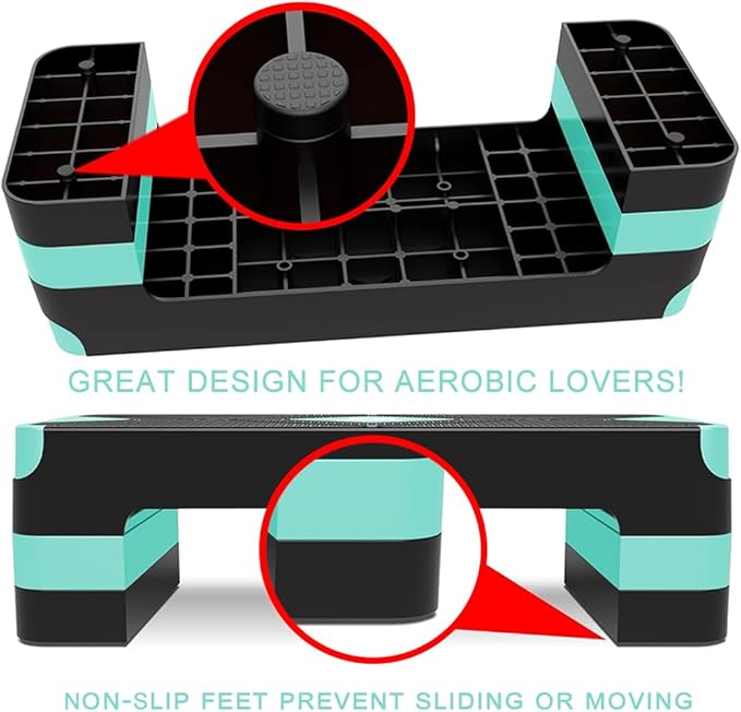 EVERYMILE Aerobic Exercise Step, Adjustable Aerobic Stepper for Exercise, Workout Step Platform, Step Up Box, 26.5" Step Deck with 4” 6” 8” Adjustable Height Risers, Women Home Gym Fitness