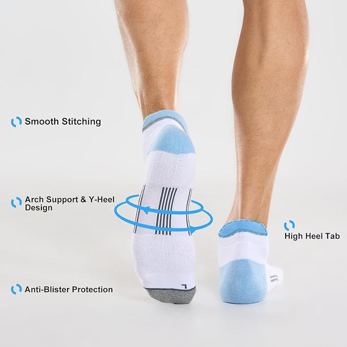 FITRELL Men's 6 Pack Ankle Running Socks Low Cut Cushioned Athletic Sports Socks 7-9/9-12/12-15